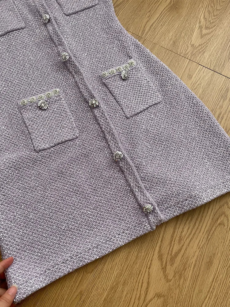 Lavander Luxury Crystal Knitted Dresses