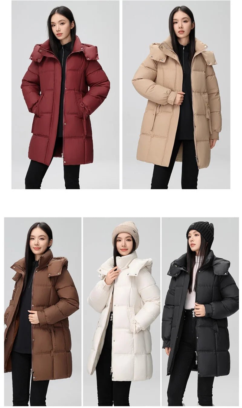 Winter Women Jacket Mid Long Hooded