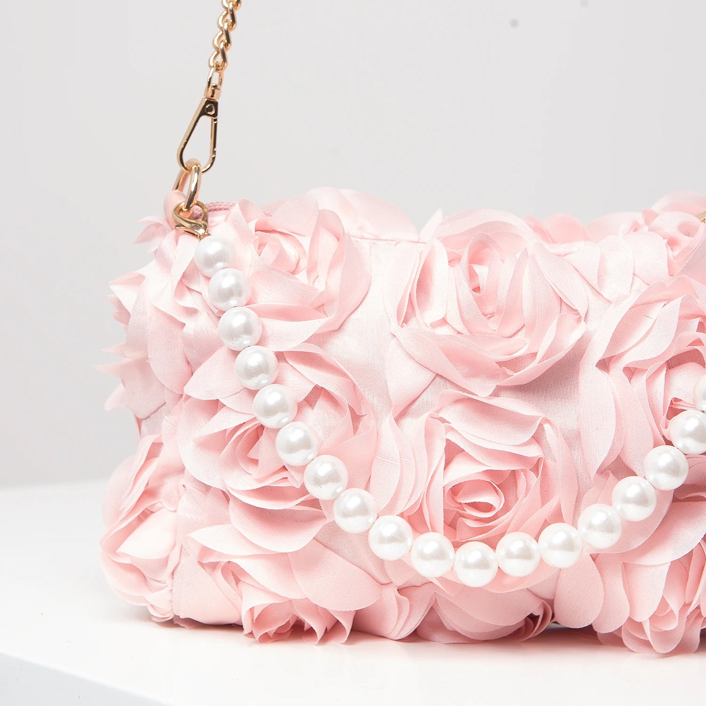 Elegant rose Flower dinner bag, Faux pearl handbag