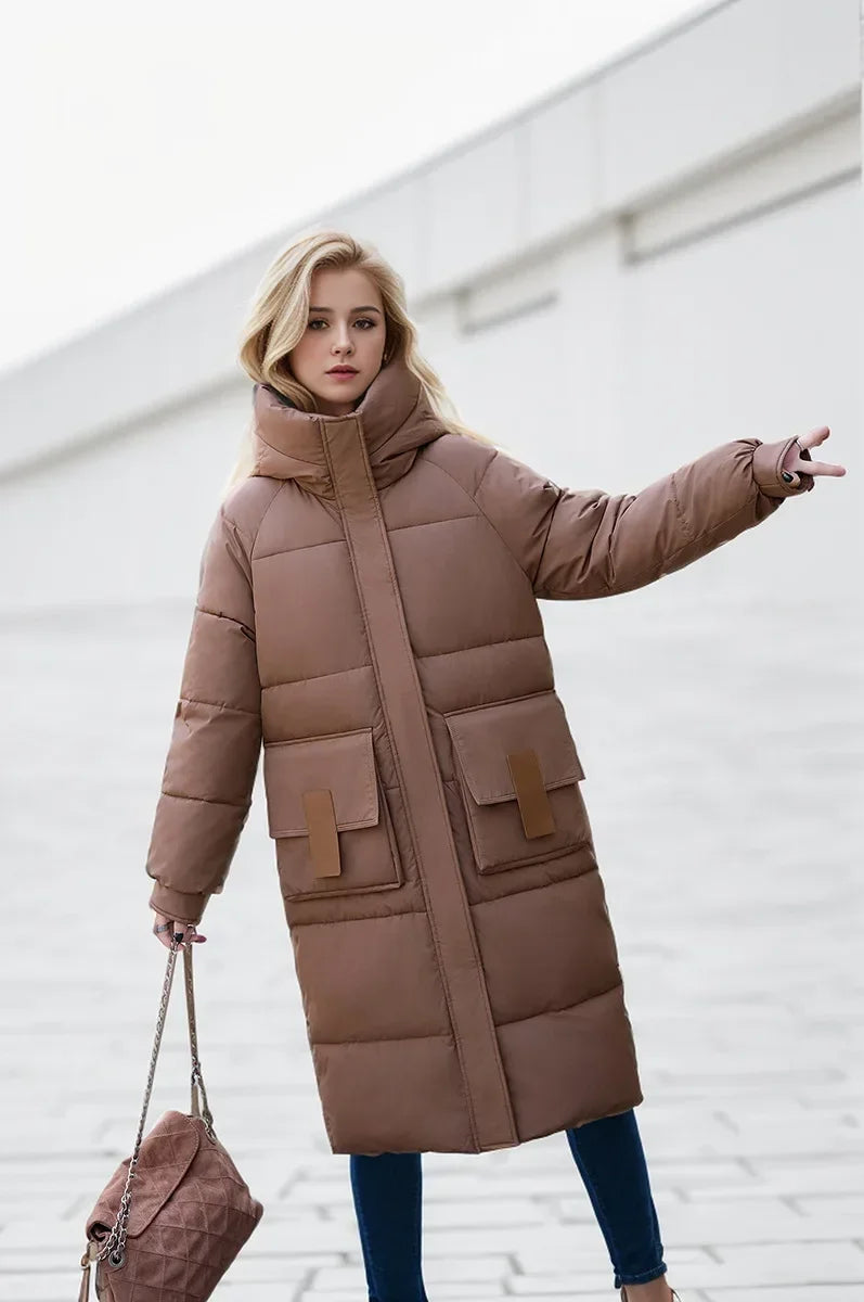 Jacket Parka Maxi Long Women Coat Casual Loose Overcoat F