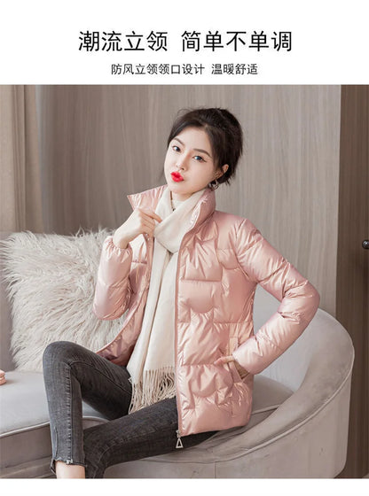 Women's Short Solid color Sustans Down Padded Jacket Women's Slim Fit And Fashion Padded Jacket Solid Color Winter Parka Pink