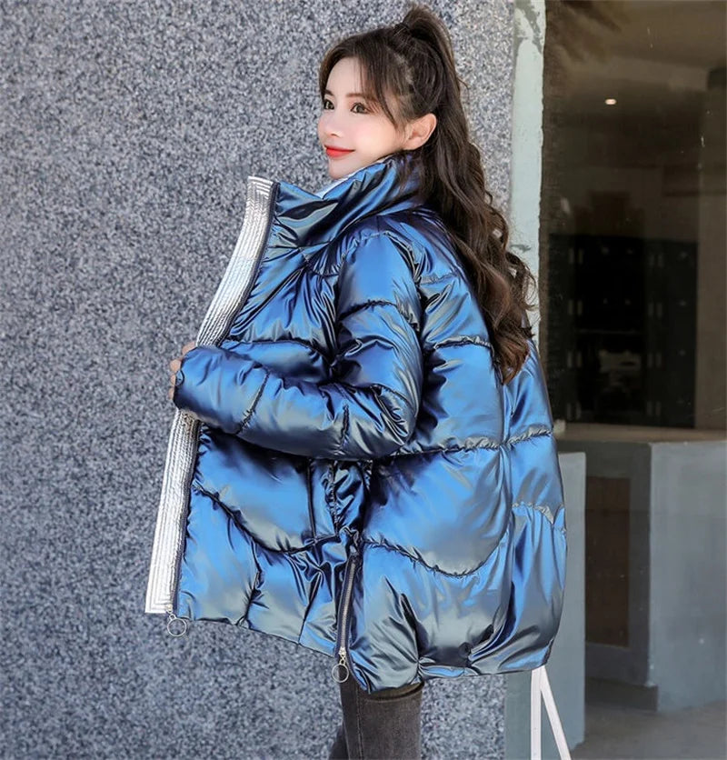 Winter Jacket Women Parkas Glossy Warm