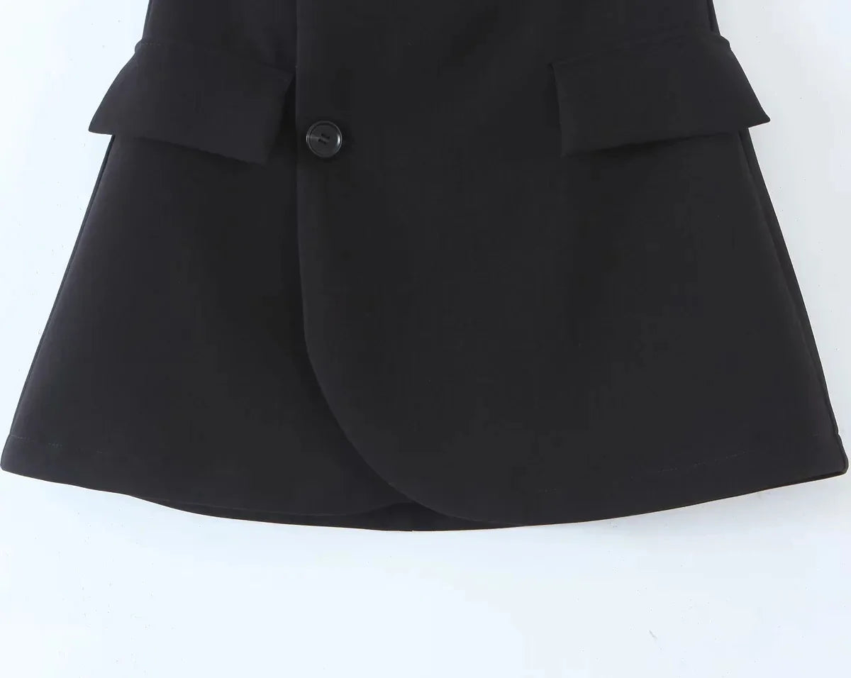 2 pieces 1 set Women One Button Short Blazer Cropped