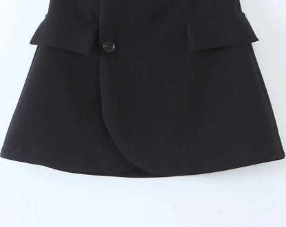 2 pieces 1 set Women One Button Short Blazer Cropped