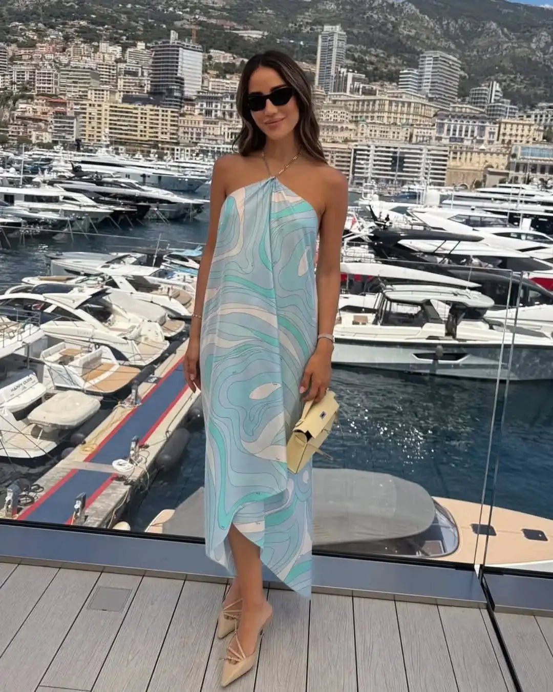 Sexy Printed Halter Maxi Dress Women Fashion Sleeveless Backless Loose Irregular Dresses 2026 Summer Lady Beach Vacation Robe