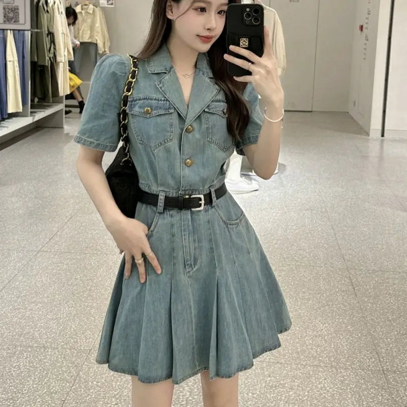 Denim Dress Bandage for Women Blazer Buttons