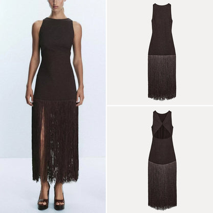 ZAra Vibes Tassel Brown Dress