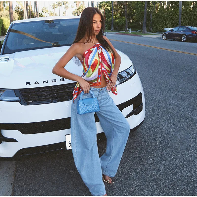 Fashion Printed Halter Vest Skirts Sets Women's Sleeveless Backless Tops Floor-length Skirt 2025 Summe New Beach Vacation suit