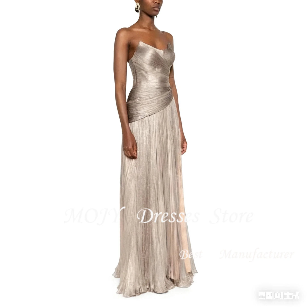 Mojy Customized Draped and Pleats Special Occasion Gowns Sweep Train Strapless Homecoming Dress Sleeveless Zipper Back
