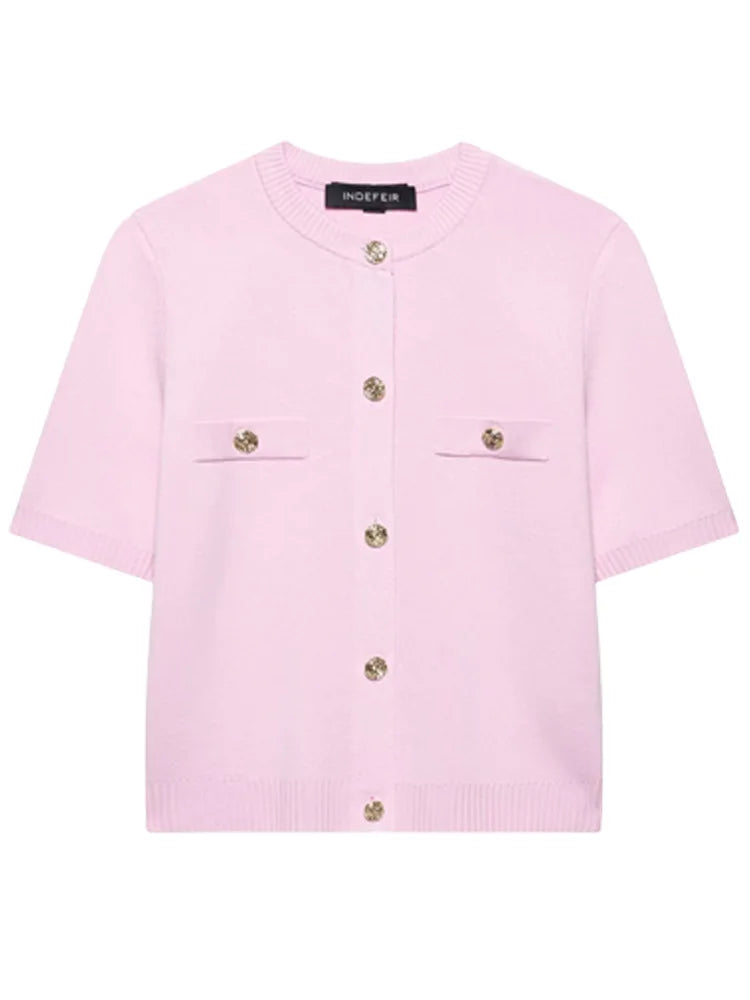 Knitwear Button Ladies Short Sleeve