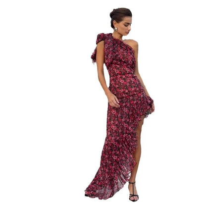 Floral One-Shoulder Chiffon Asymmetrical dress