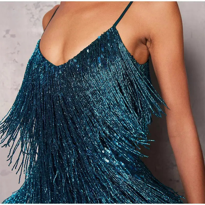 Tassel Sequins Feather Mini Dress