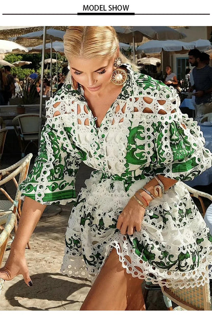 Retro palace wind crochet Lantern sleeve