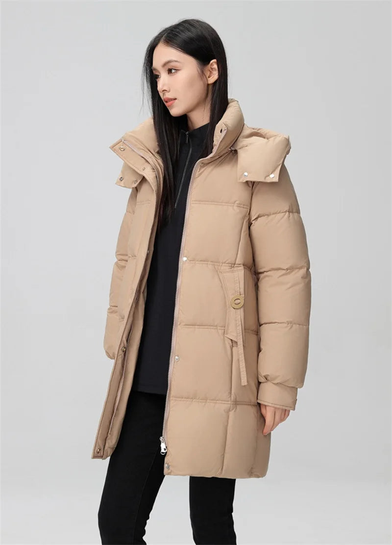 Winter Women Jacket Mid Long Hooded