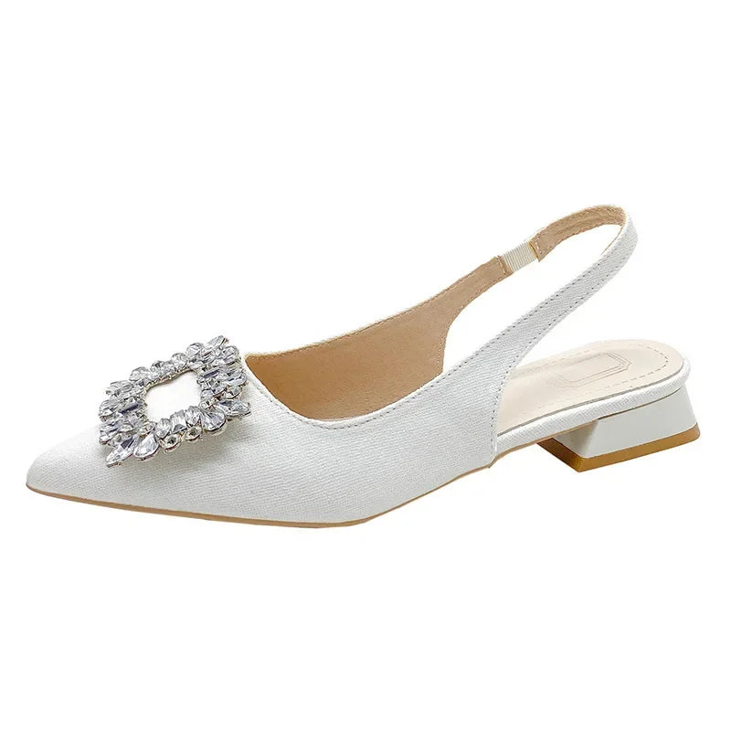 Rhinestone designer short heel shoes