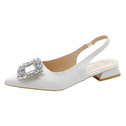 Rhinestone designer short heel shoes