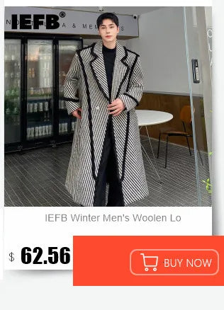 IEFB Winter Men's Woolen Overcoats Thick Double Breasted Belt