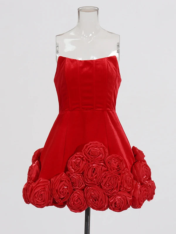 Gorgeous 3D Roses Strapless Party Dress