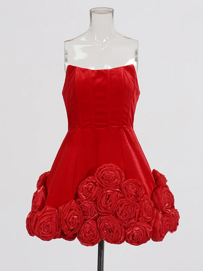 Gorgeous 3D Roses Strapless Party Dress