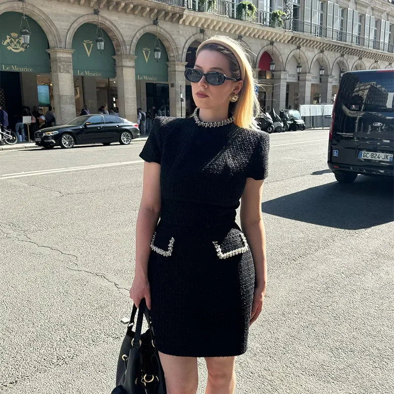 Elegant Beaded Slim Fit Mini Dresses