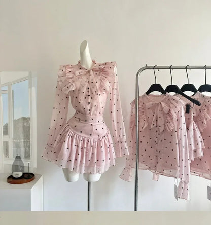 Peach Polka Dot Print Pink French Style