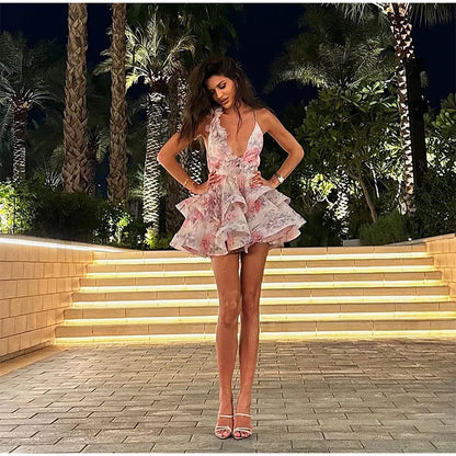 3D Flowers backless ruffle