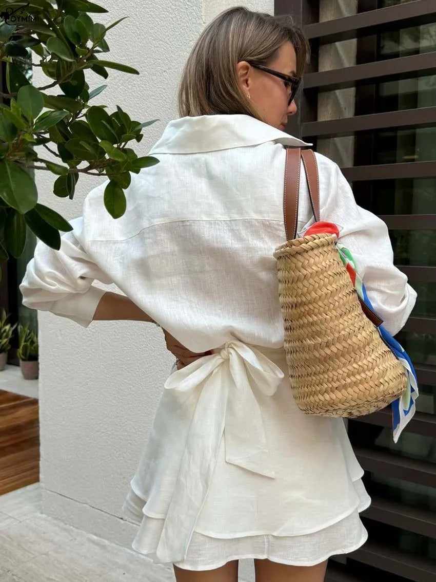 Summer Beige Cotton Two Piece Set