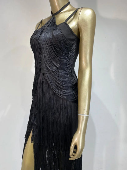 Celebrity Sexy Tassel Green Dress