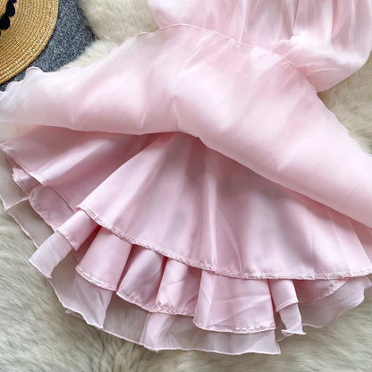 Chiffon Pearl Halter Mini Dress