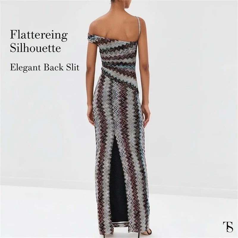 One Shoulder Maxi Dress for Women Striped Sleeveless Long Slim Fit Flowing Beach Dress – Sunset Seaside Vacation Look - Shellss