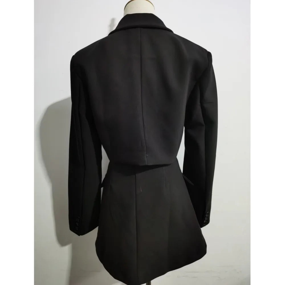 2 pieces 1 set Women One Button Short Blazer Cropped