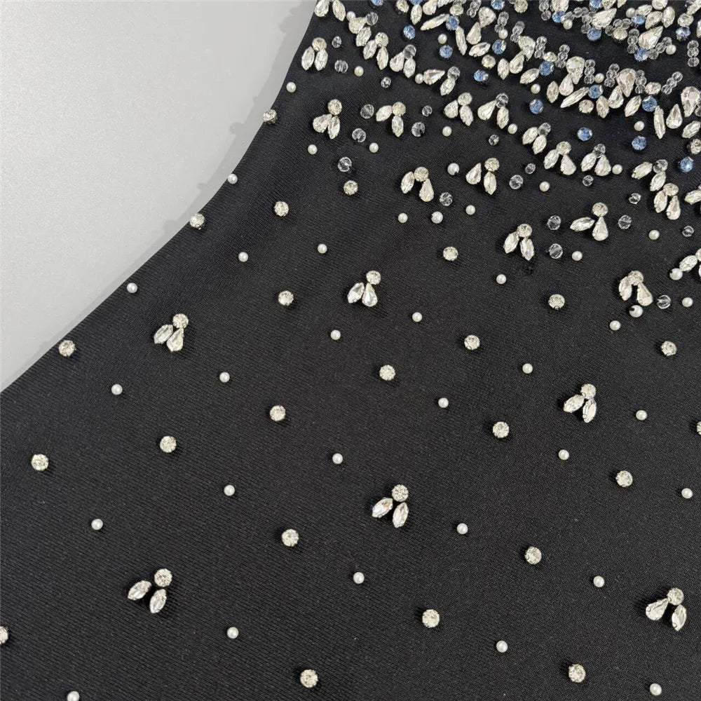 New nail bead studded diamond strapless bandage dress party evening dress A-line dress socialite banquet party evening dress