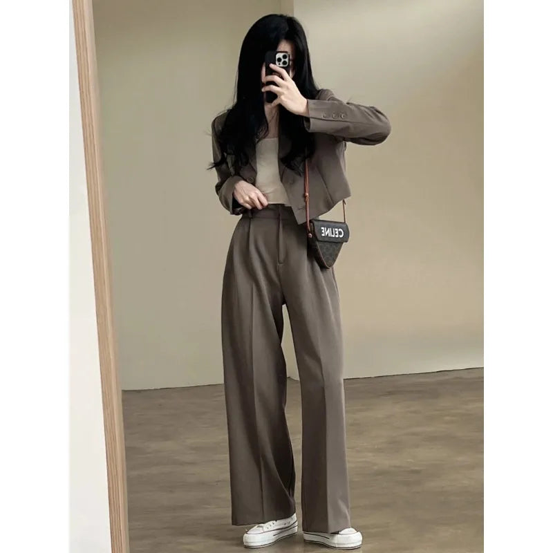 Retro Casual Blazer Wide Leg Pants