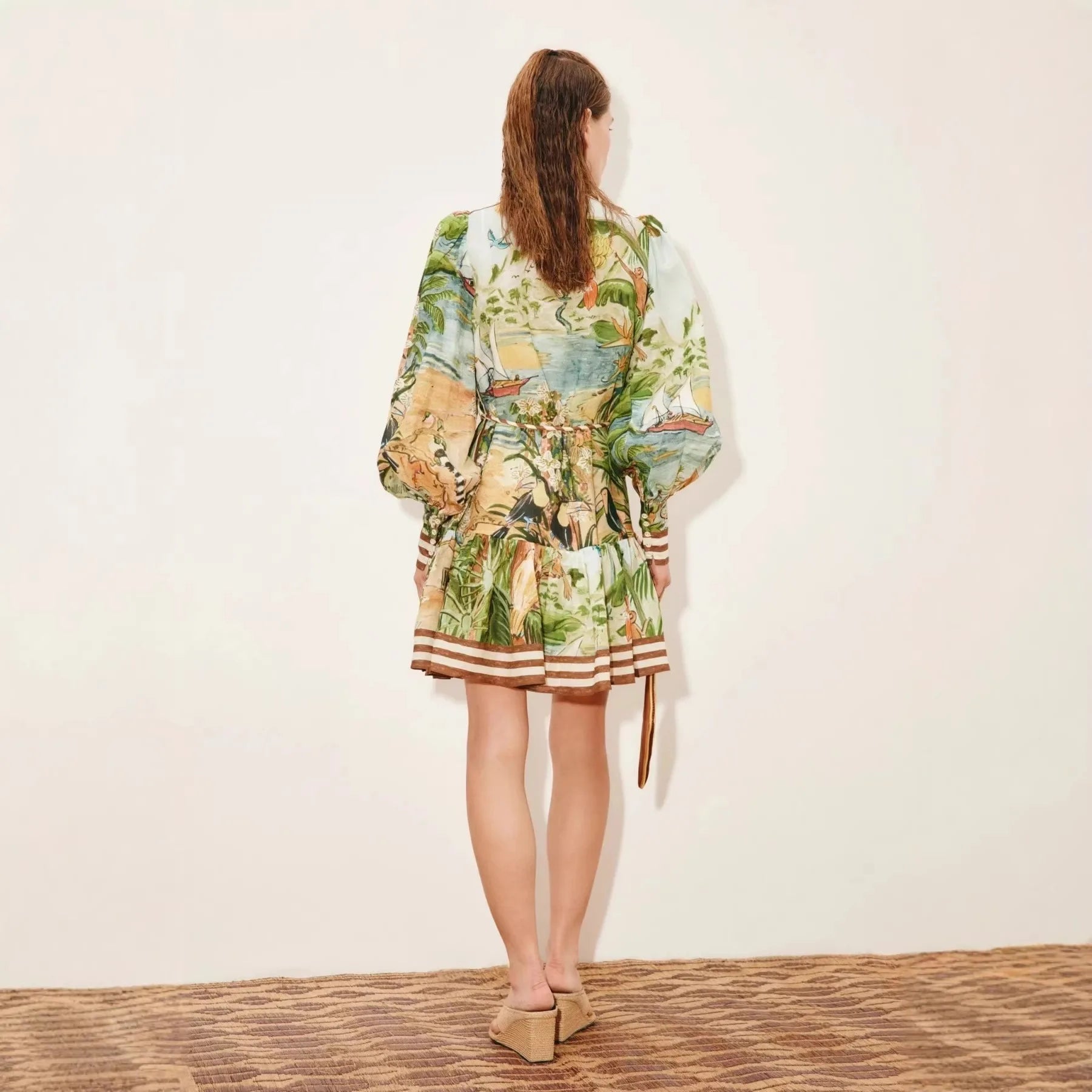Summer New Women's Fashion Casual Printed Half High Collar Long Sleeve Lace Dress Versatile Street Commuting Fresh Women's Dress