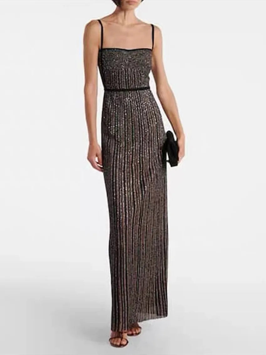 High-End Version Bright Thread Beach Style Long Dress Fashionable Strapless Sleeveless Backless Dress Elegant Holiday Wear