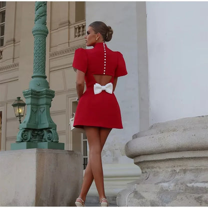 Elegant Womens White Bow Chic Dress