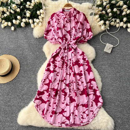 Vintage Satin Floral Pink Red