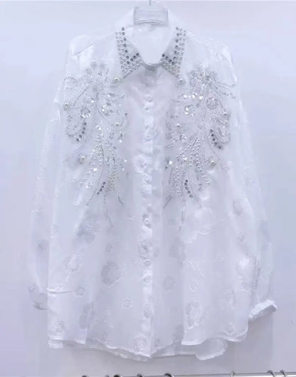 The Royals Collection-Luxury Style Sparkle Rhinestones Embellished Shirt