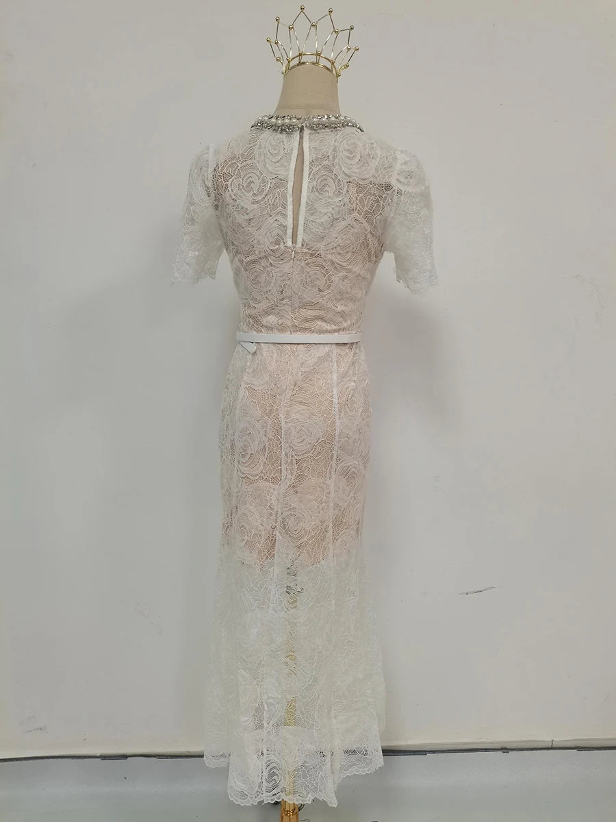 Self portrait clio vibes white lace midi