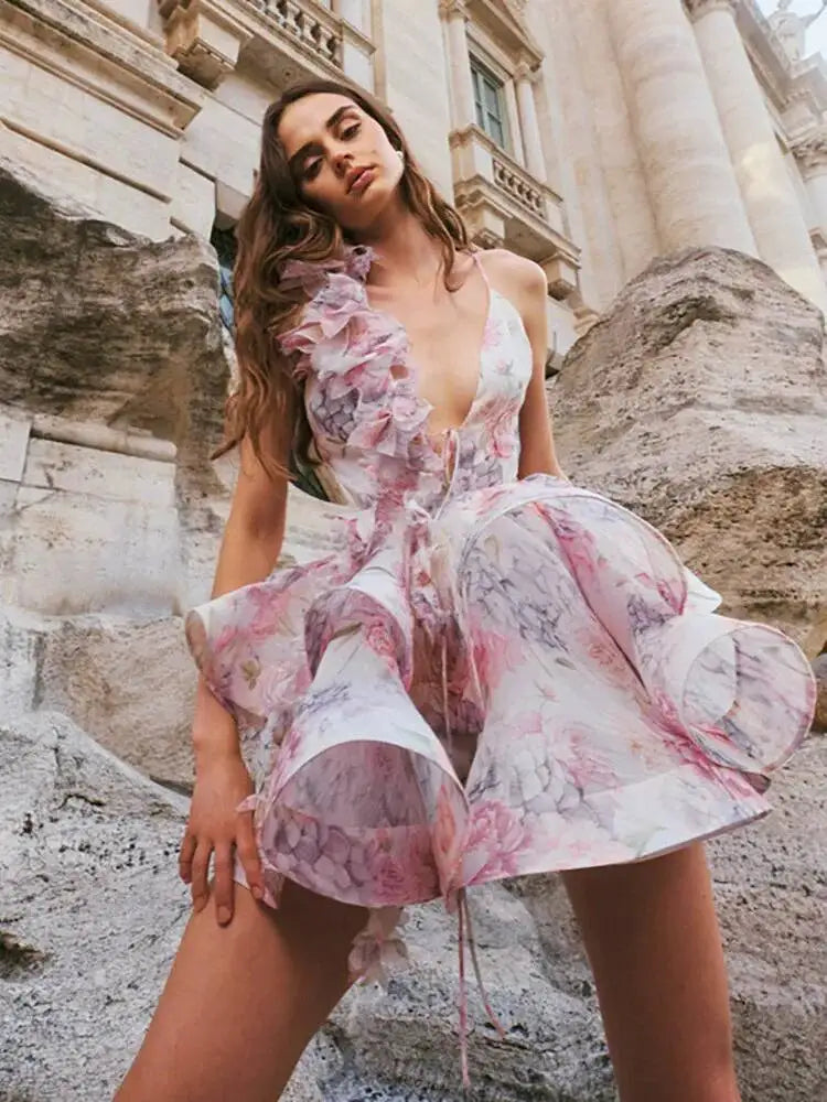 Ruffle lace chiffon layer dress