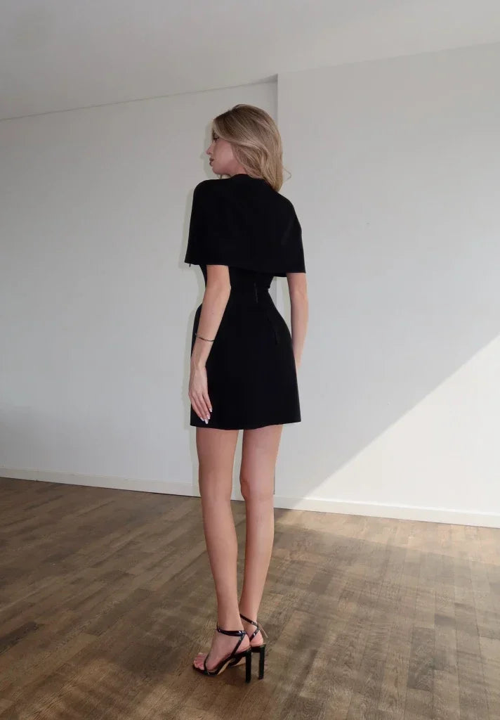 Solid Shawl Mini Dress Elegant Square-neck