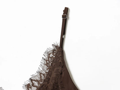 Brown Lace Trim Cami Dress