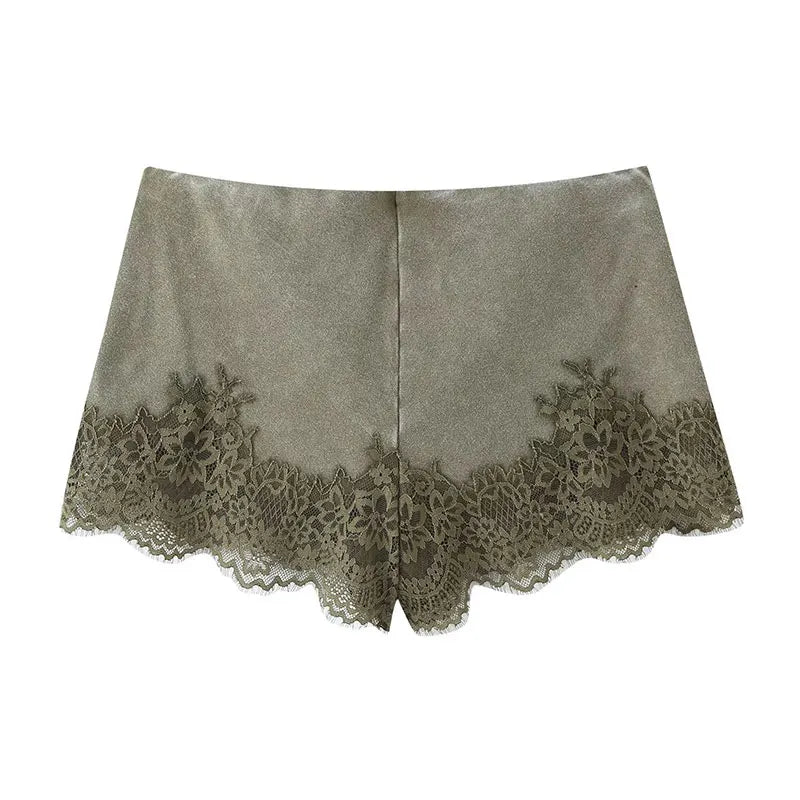 NLZGMSJ 2026 Summer Casual Chic Women Lace Suit O-Neck Short Sleeve Top Straight Loose Shorts Fashion Holiday Sets