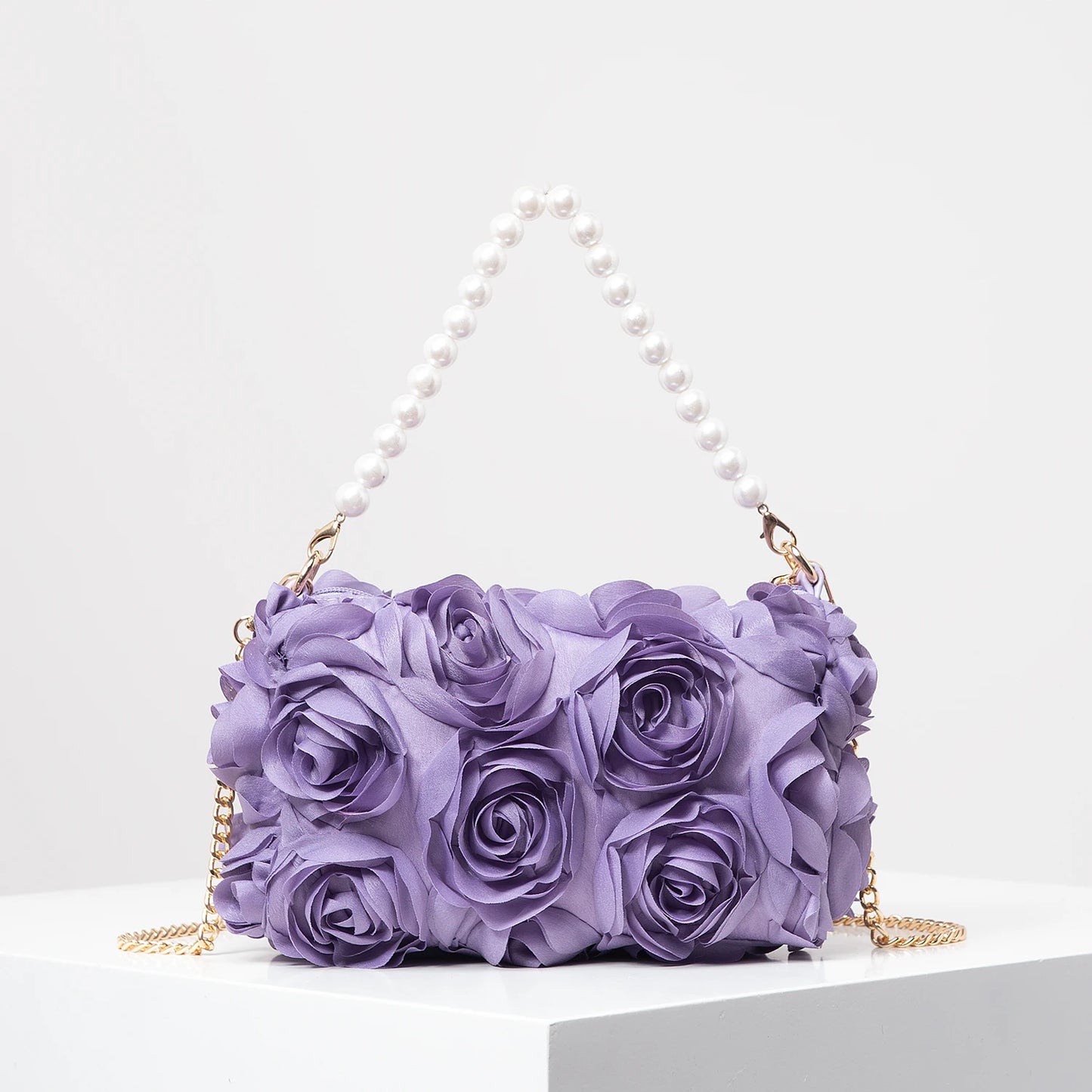 Elegant rose Flower dinner bag, Faux pearl handbag