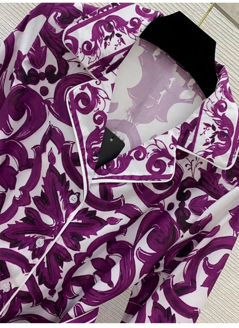 Long sleeve majolica print Two-piece Set