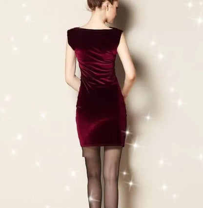 Velvet Dresses Slash Neck