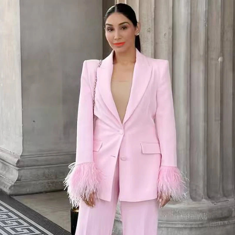 Pink Feather Blazer Dress