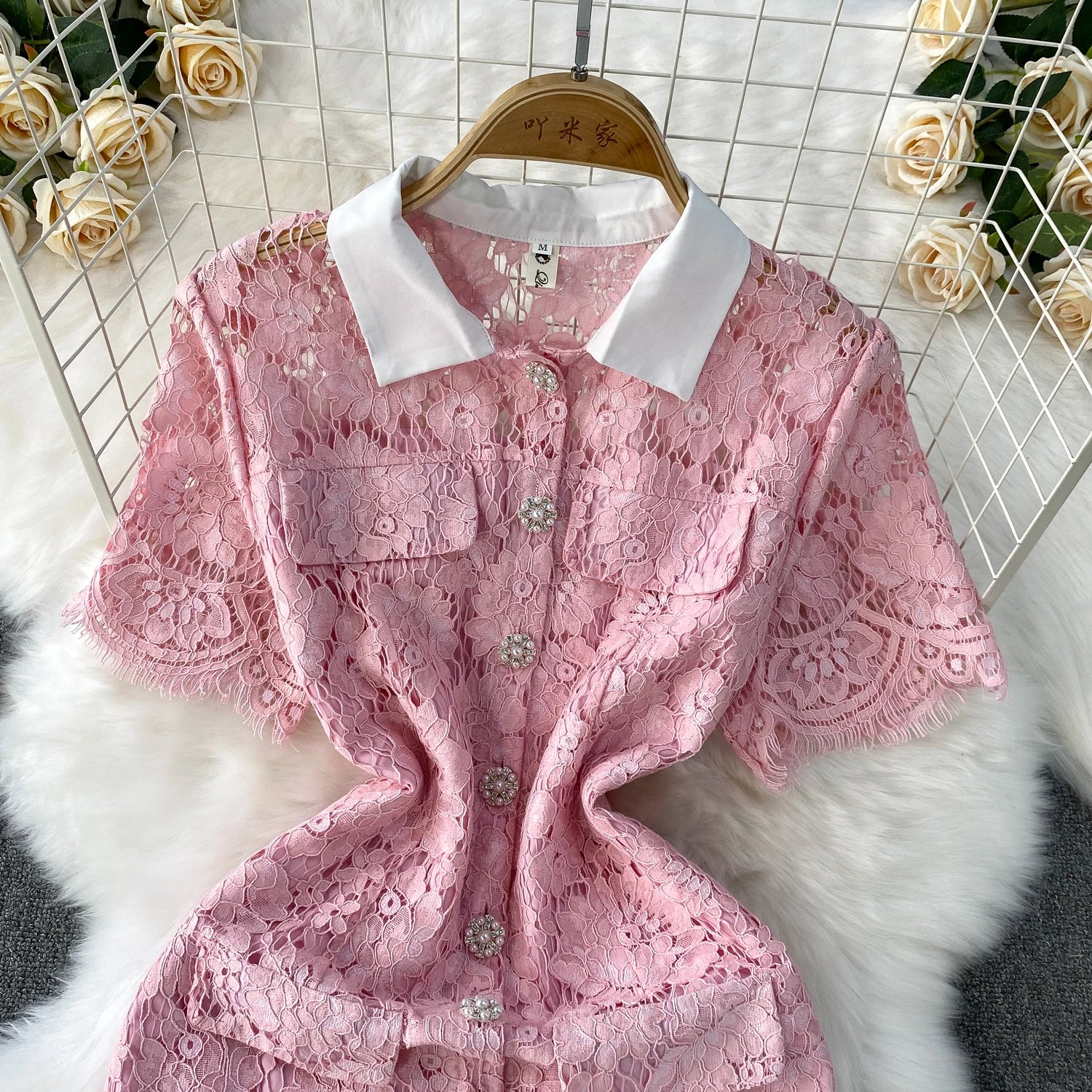 Selfportrait Buttons Diamonds Lace Dress