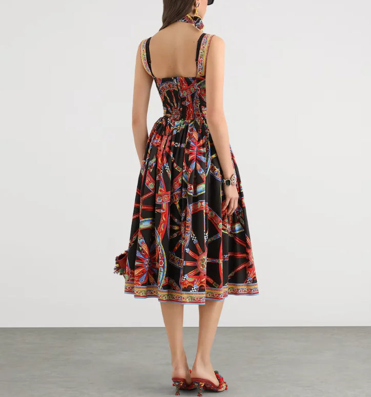 Dolce Latest Carretto-print Maxi Dress in Cotton Poplin