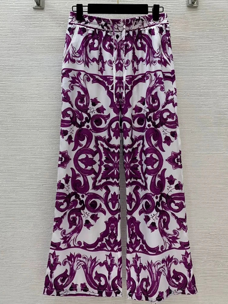 Long sleeve majolica print Two-piece Set